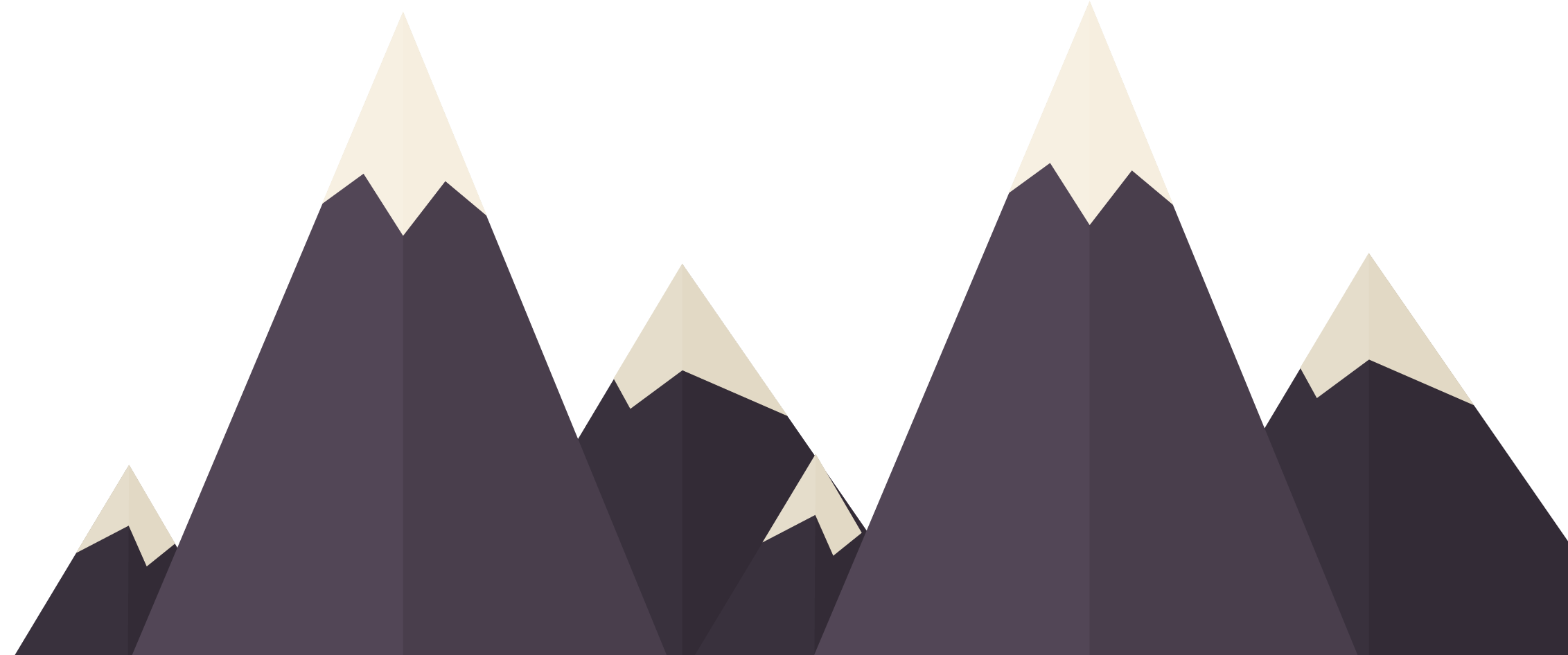 cartoon depiction of mountain range with snowcapped tops.
